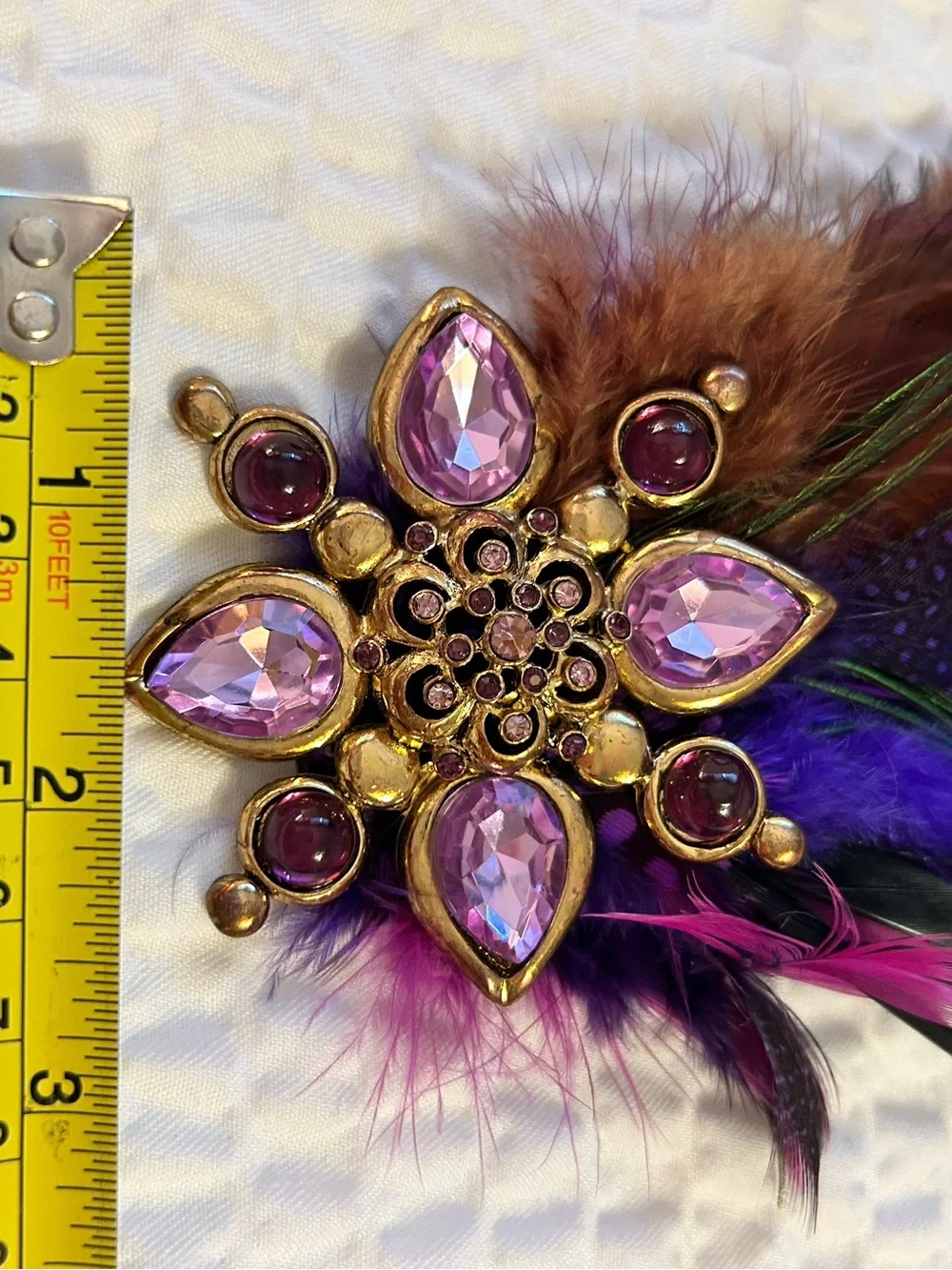 Decorative Feather Hat Pin- Purple Accent Vintage Pin
